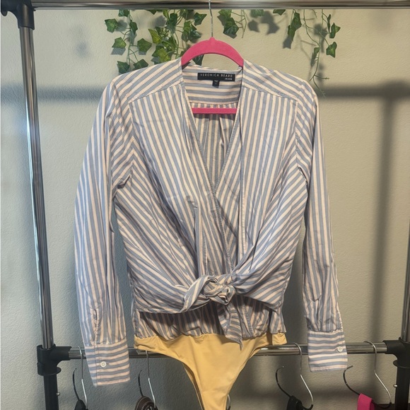 Veronica Beard Tops - Veronica Beard Blue and Cream Striped Blouse